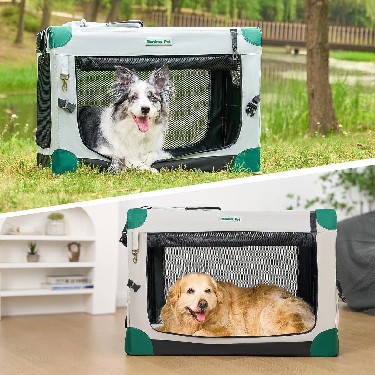 Folding dog transport cage, grey, 66 x 48 x 48 cm