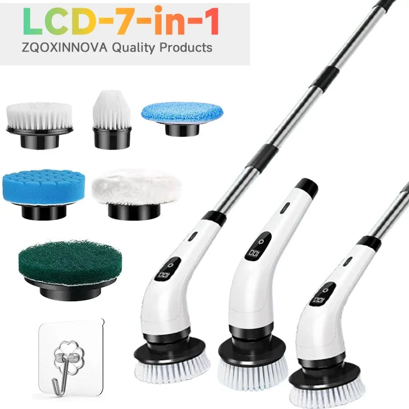 Brosse de Nettoyage Électrique Nettoyeur Rotatif Électrique 7 en 1 Outil de Nettoyage pour Cuisine/Salle de Bain/Salon Brosses à Cheveux Ménagers
