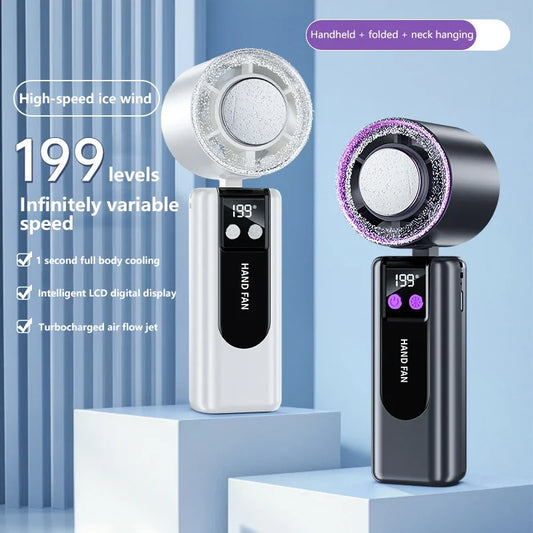 Ventilateur de refroidissement haute vitesse Lenovo 199 vitesses avec affichage numérique de la charge USB, grande turbine éolienne, ventilateur portable de poche, mini ventilateur de refroidissement