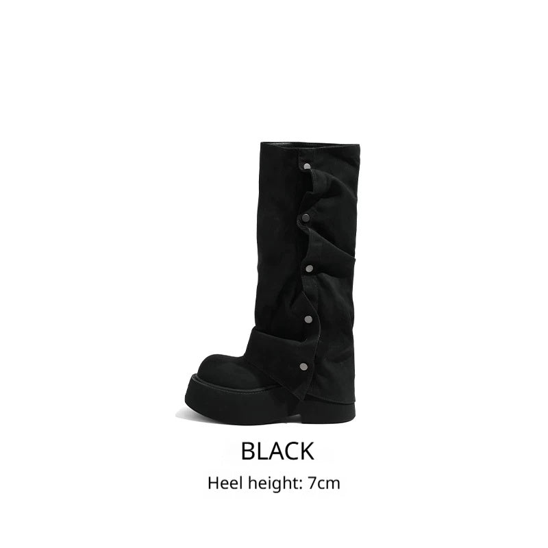 Bottines plateforme rétro style britannique, talon 7 cm
