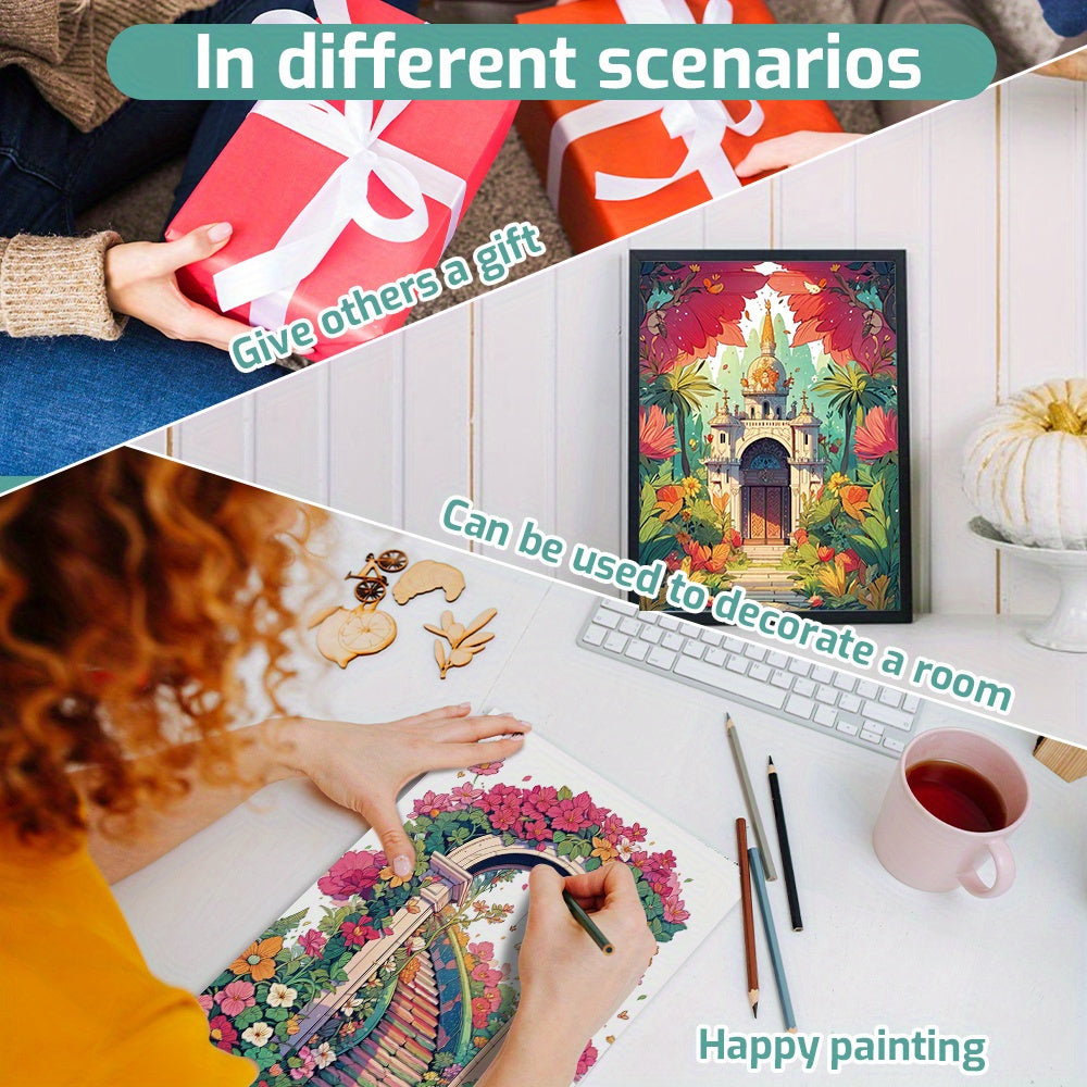 Coffret 3 livres de coloriage, fleurs, château et vase