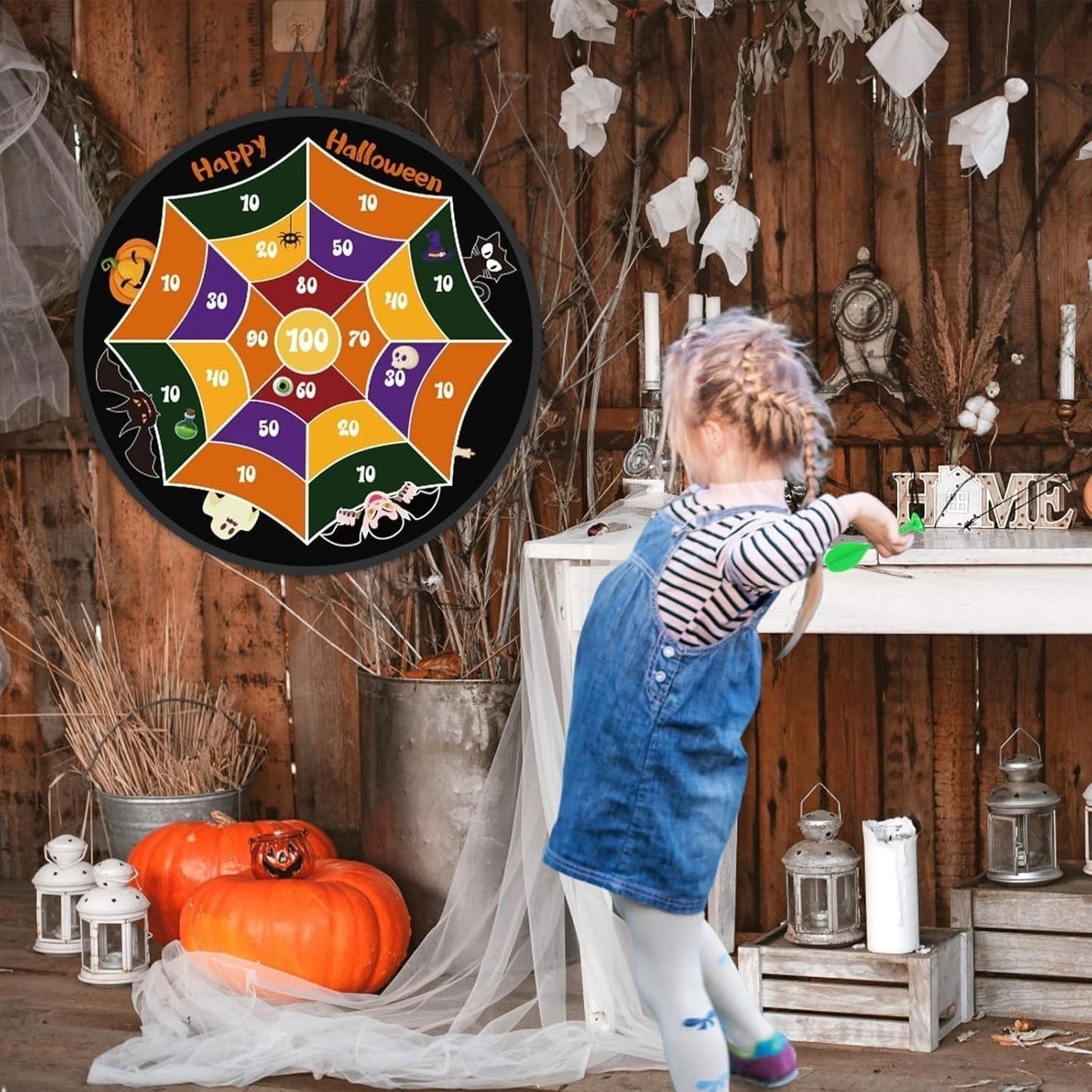 Cible fléchettes Velcro Halloween 66 cm, jeu pliable