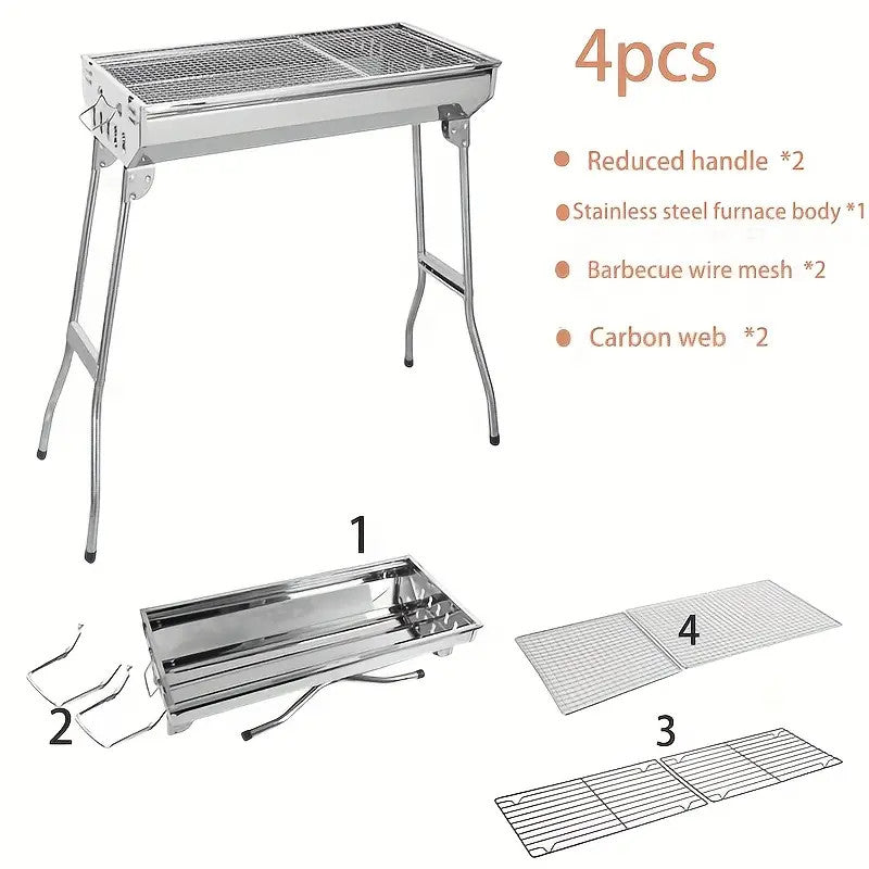 Barbecue au charbon pliable en acier inoxydable, portable
