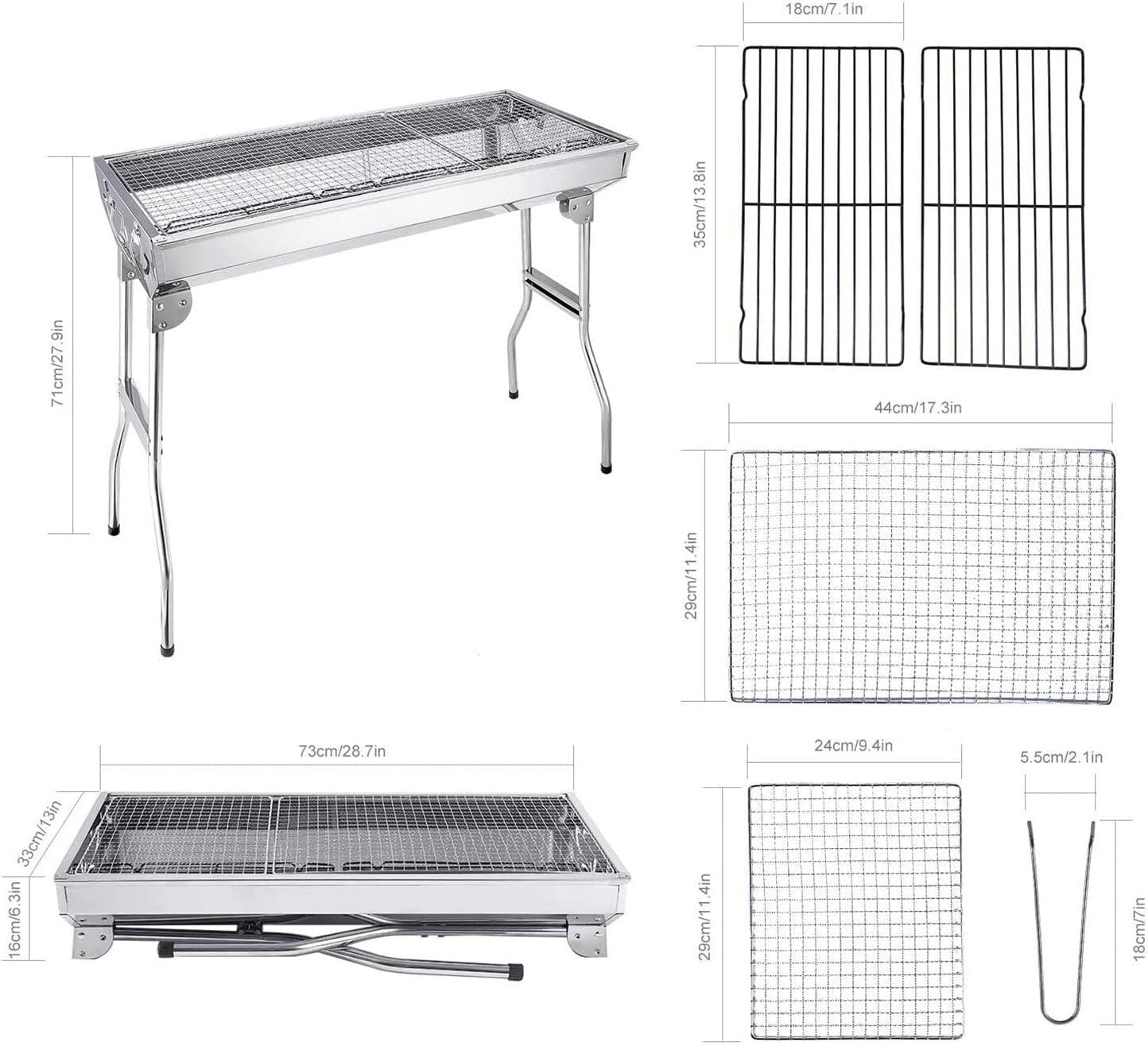 Barbecue au charbon pliable en acier inoxydable, portable