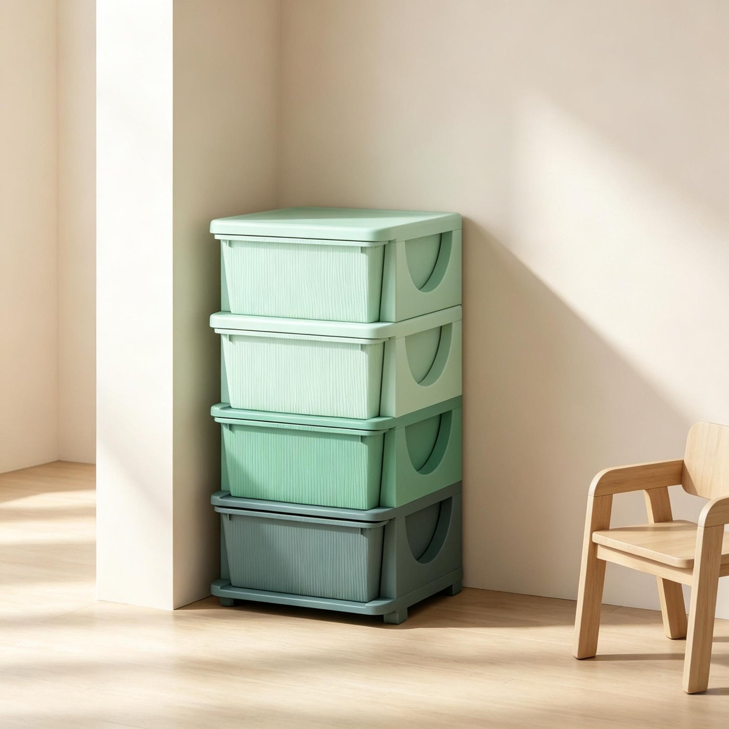 Tour de rangement à tiroirs pour jouets, enfant, vert