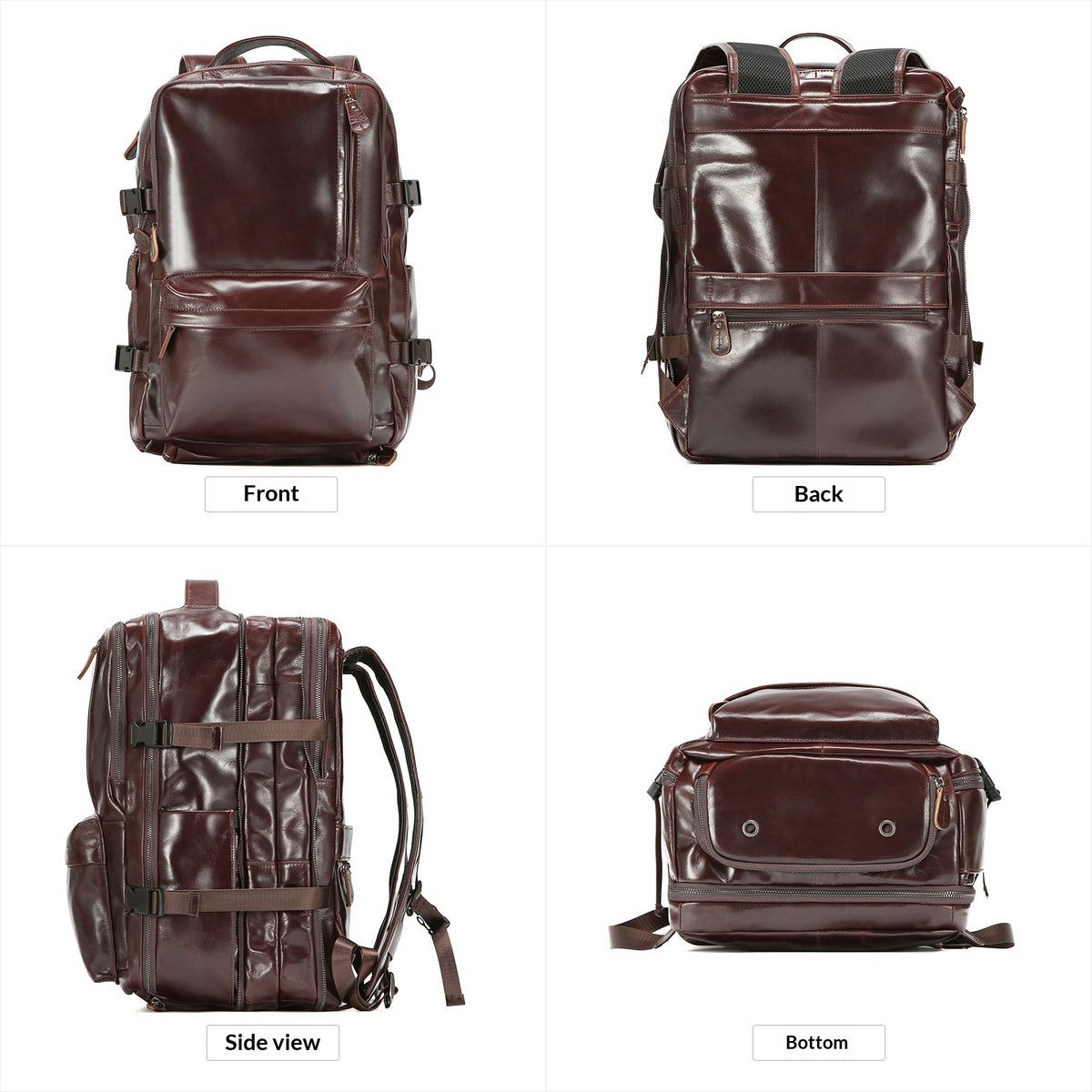 Sac à dos en cuir ciré, grande capacité et port USB
