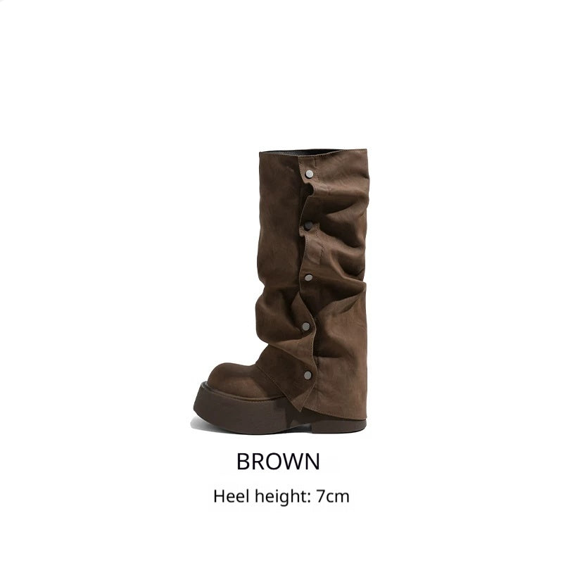 Bottines plateforme rétro style britannique, talon 7 cm