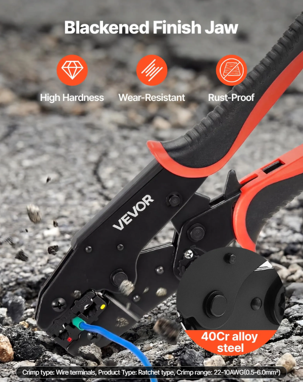 Pince à sertir à cliquet VEVOR 22-10 AWG, réglable