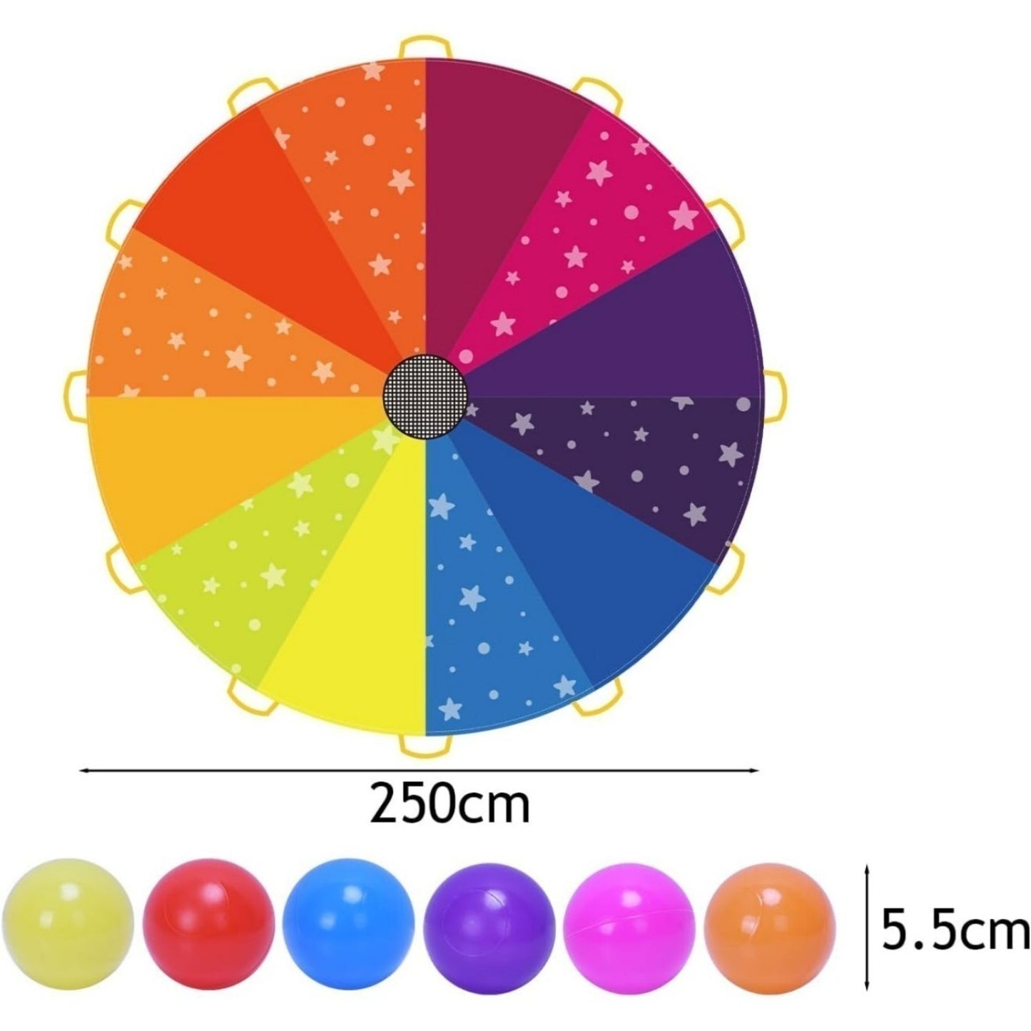 Parachute de jeu arc-en-ciel 2,4 m avec 12 balles