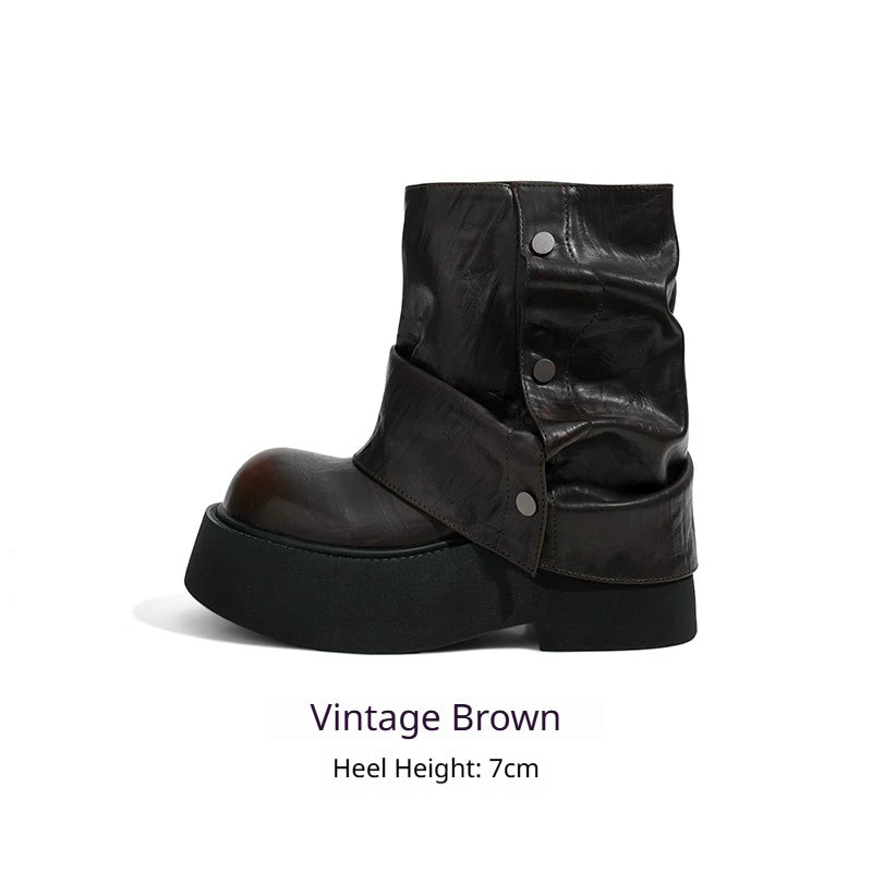 Bottines plateforme rétro style britannique, talon 7 cm