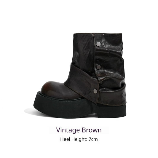 Bottines plateforme rétro style britannique, talon 7 cm