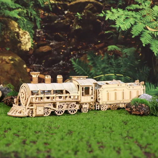 Maquette 3D en bois locomotive à vapeur mécanique