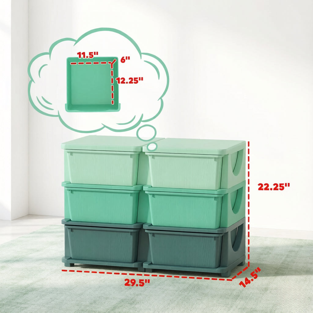 Tour de rangement verticale à tiroirs pour jouets, vert