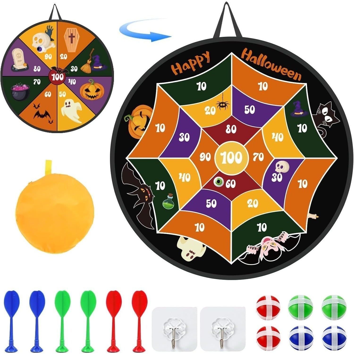 Cible fléchettes Velcro Halloween 66 cm, jeu pliable