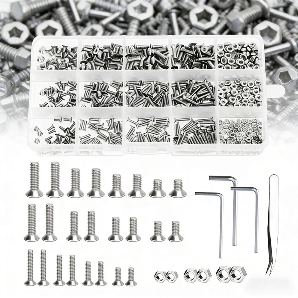 Assortiment de vis à tête hexagonale avec boîte et outils