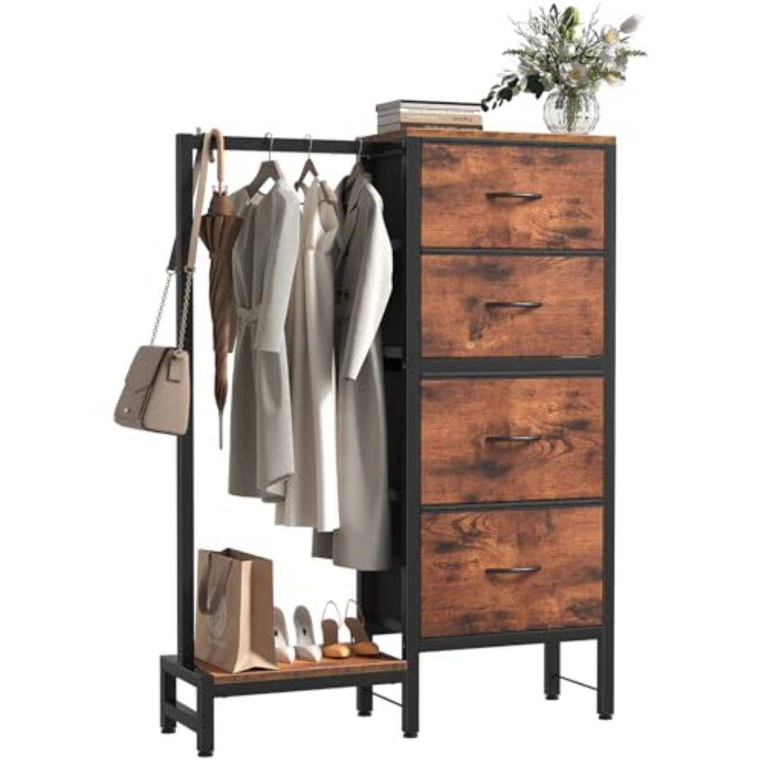 Meuble de rangement 4-en-1 avec penderie et étagère à chaussures
