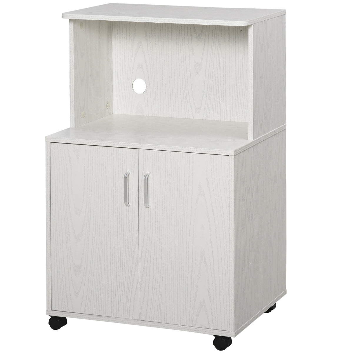 Meuble de rangement cuisine pour micro-ondes, roulettes verrouillables, blanc