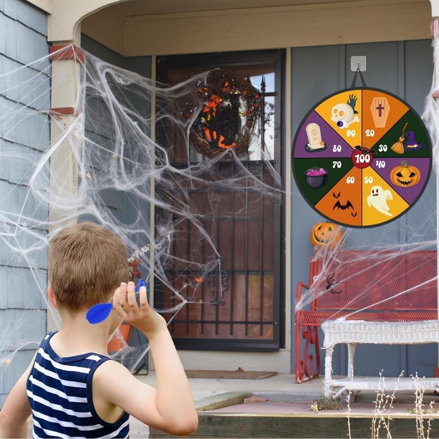 Cible fléchettes Velcro Halloween 66 cm, jeu pliable