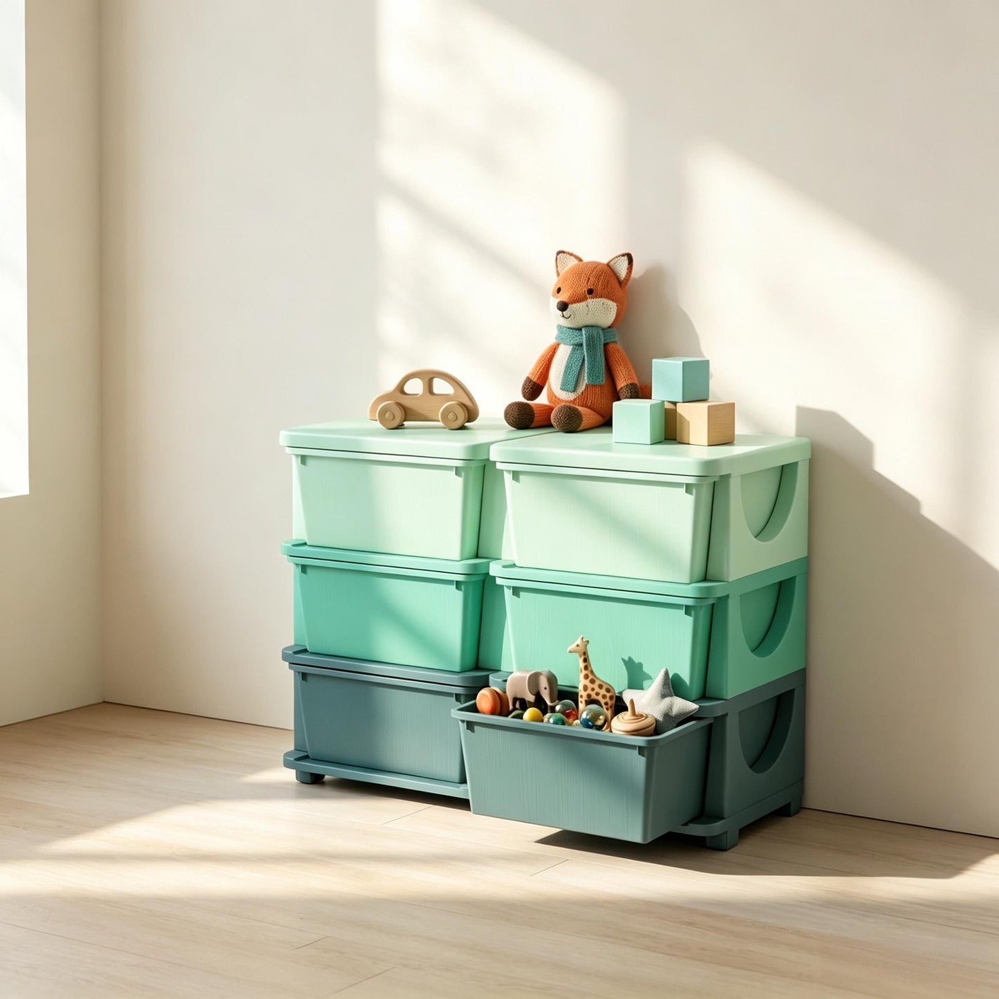 Tour de rangement verticale à tiroirs pour jouets, vert