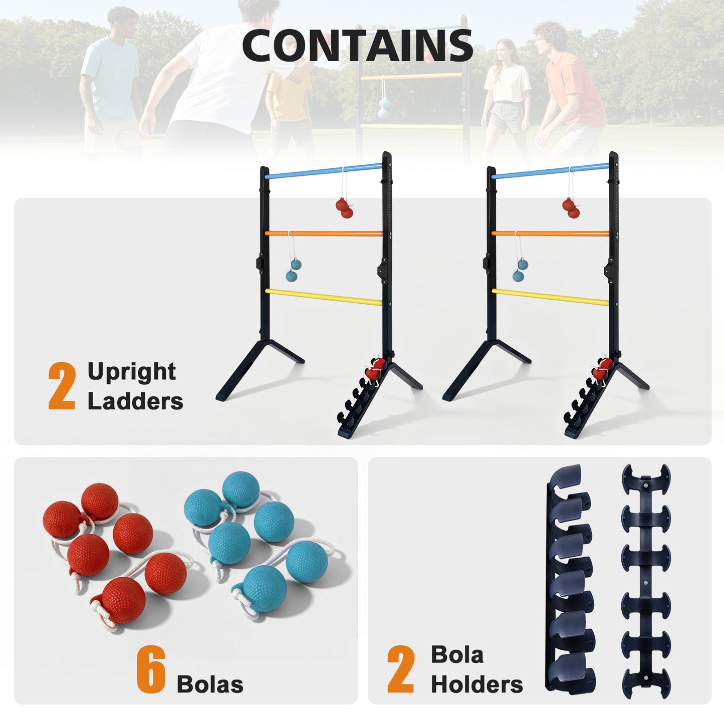 Jeu de lancer d'échelle en acier, 2 échelles et 6 balles