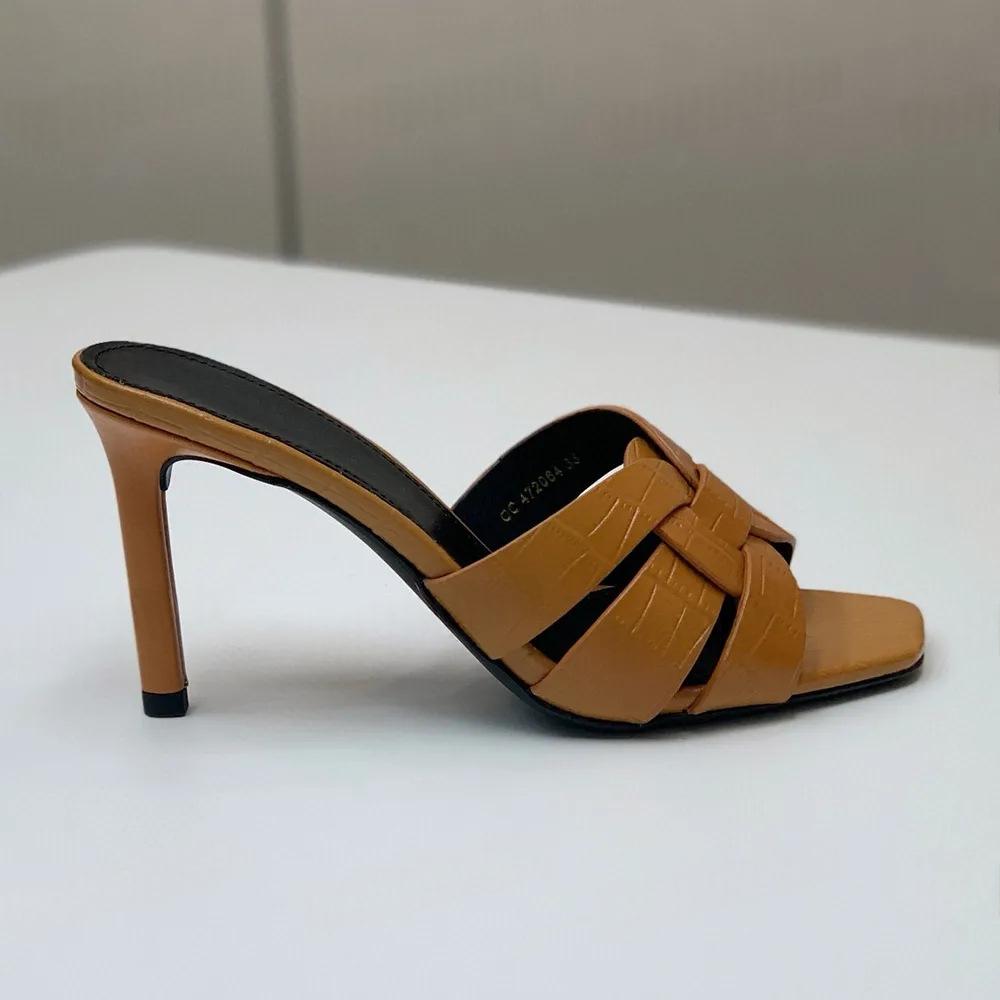 Sandales mules talon haut en cuir véritable, unisexe