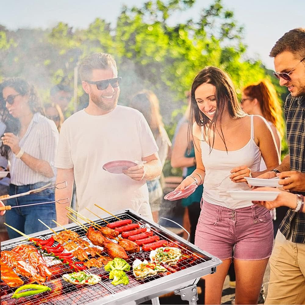 Barbecue au charbon pliable en acier inoxydable, portable