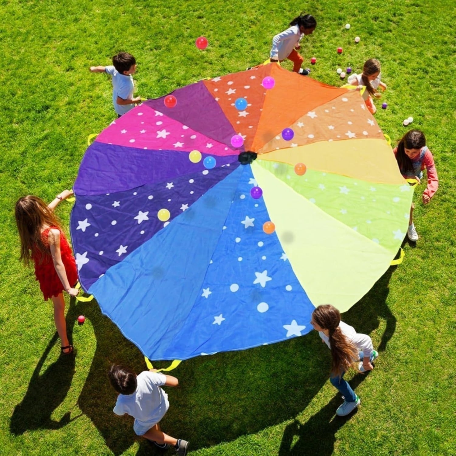 Parachute de jeu arc-en-ciel 2,4 m avec 12 balles