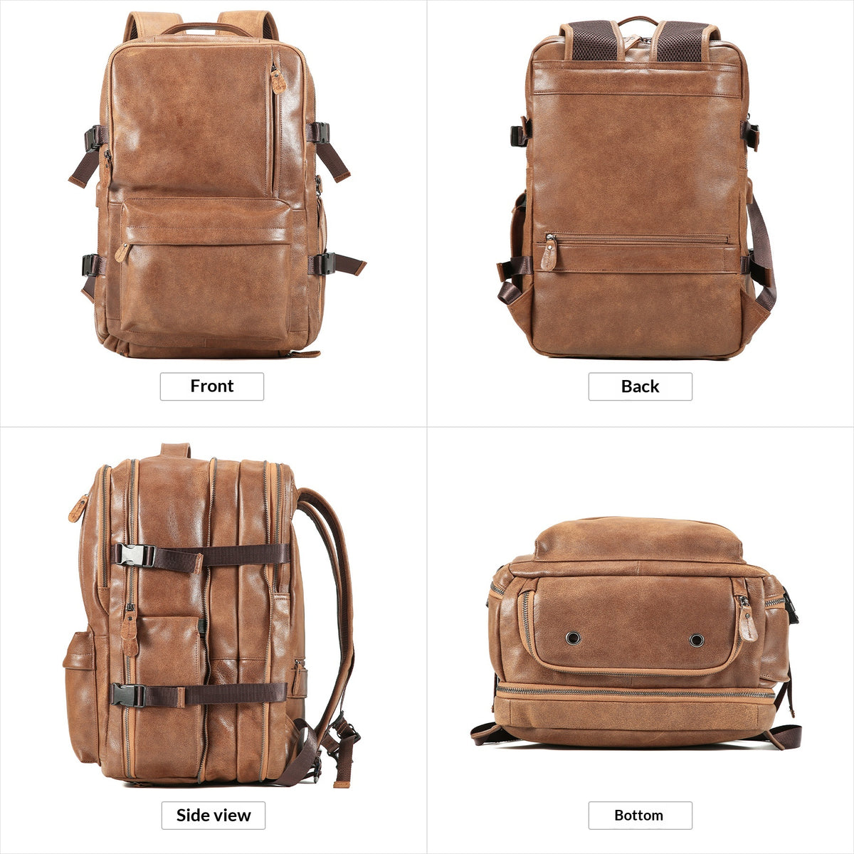 Sac à dos en cuir ciré, grande capacité et port USB