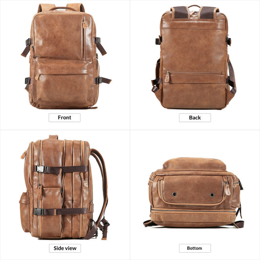 Sac à dos en cuir ciré, grande capacité et port USB