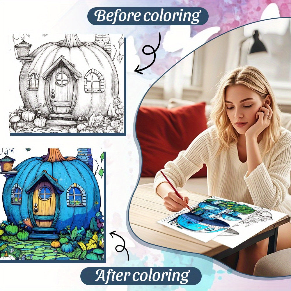 Coffret 2 livres de coloriage adultes, maison magique