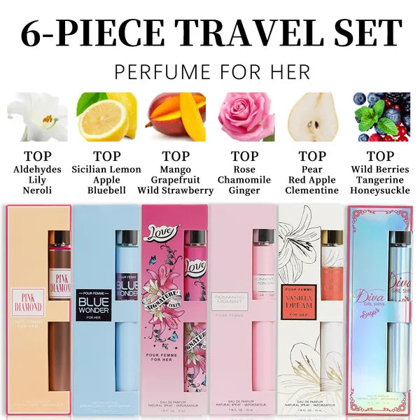 Set voyage 6 parfums femme, flacons mini 35 ml