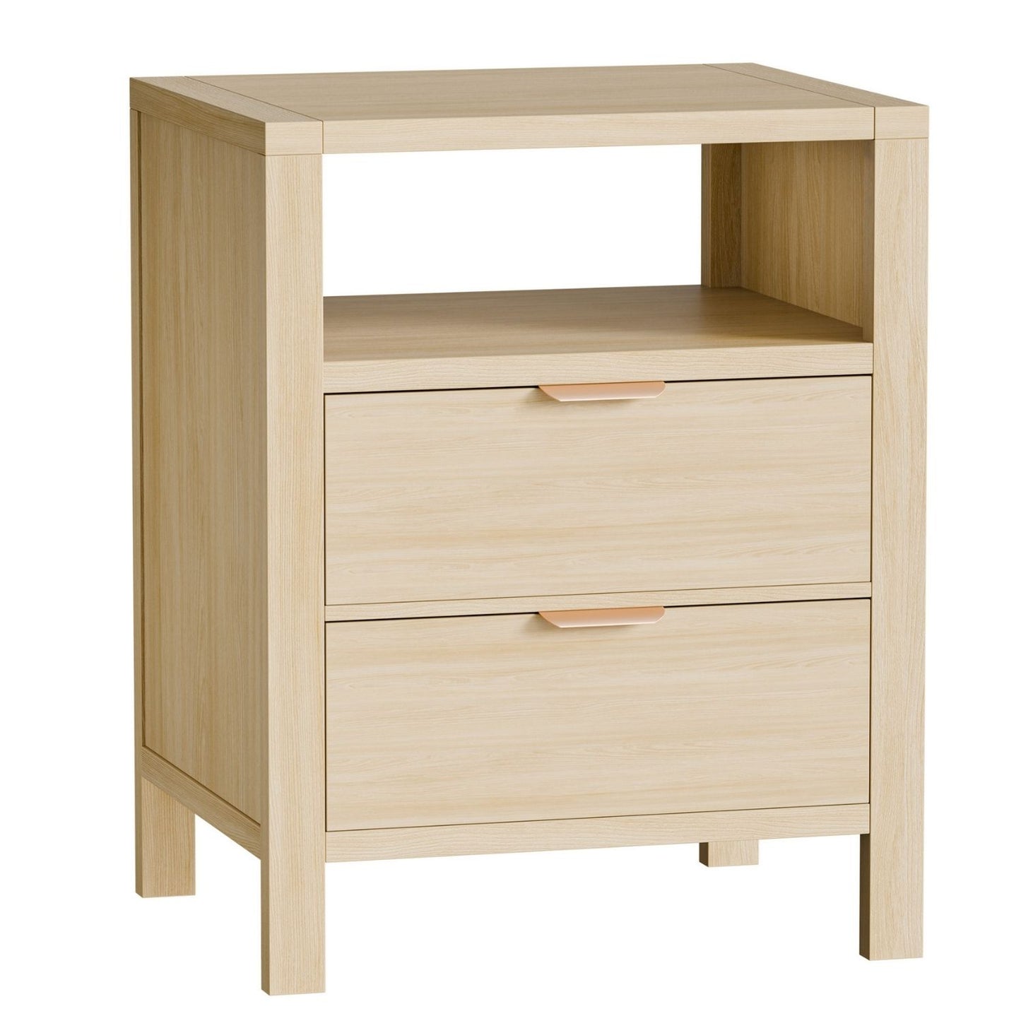 Table de chevet en bois, 2 tiroirs et étagère