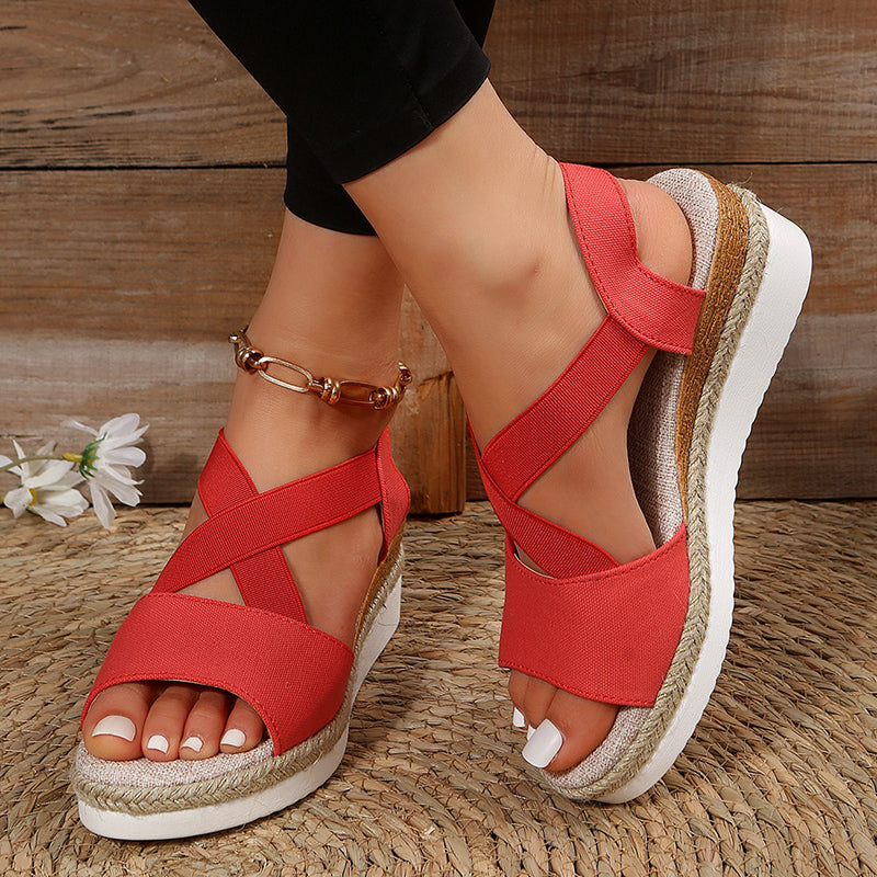 Sandales compensées femme, style gladiateur