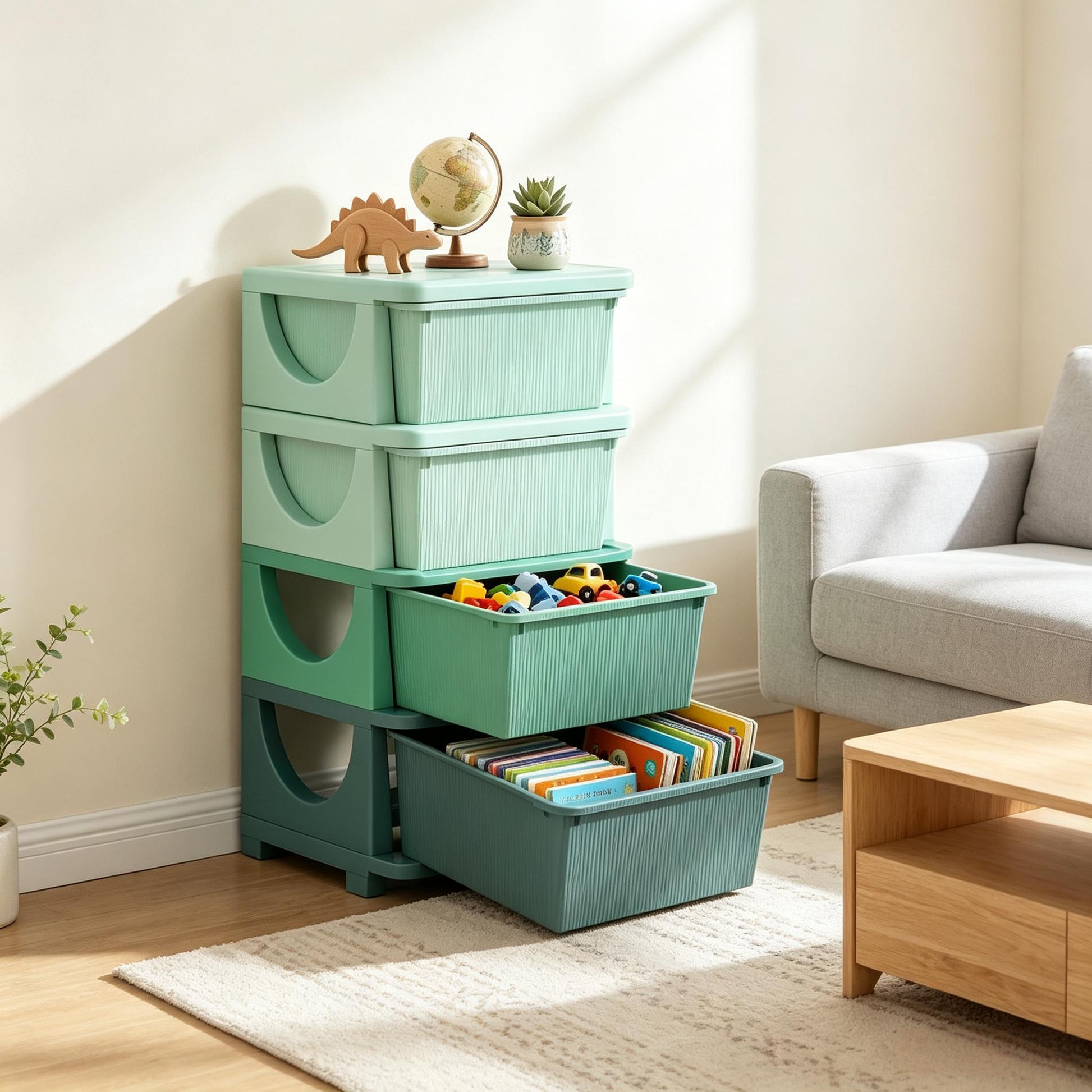 Tour de rangement à tiroirs pour jouets, enfant, vert