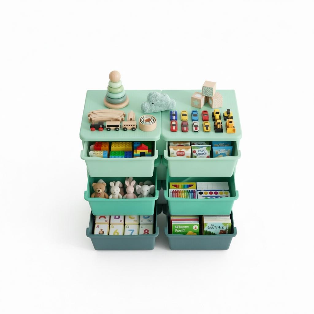Tour de rangement verticale à tiroirs pour jouets, vert