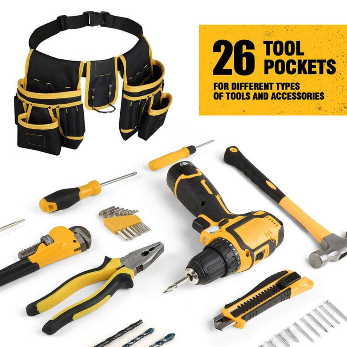 Ceinture porte-outils 26 poches, réglable et amovible