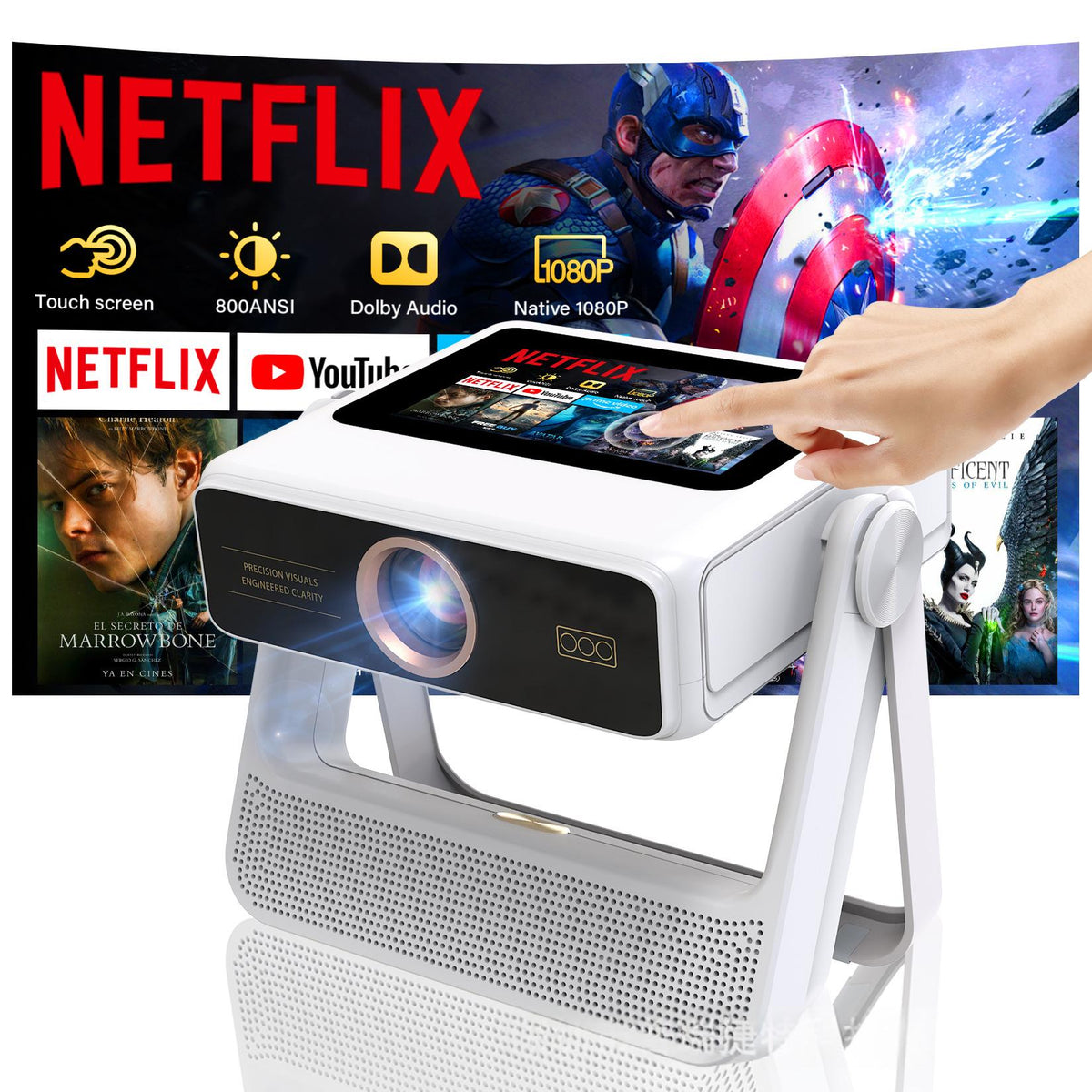 Projecteur tactile avec écran orientable et haut-parleur