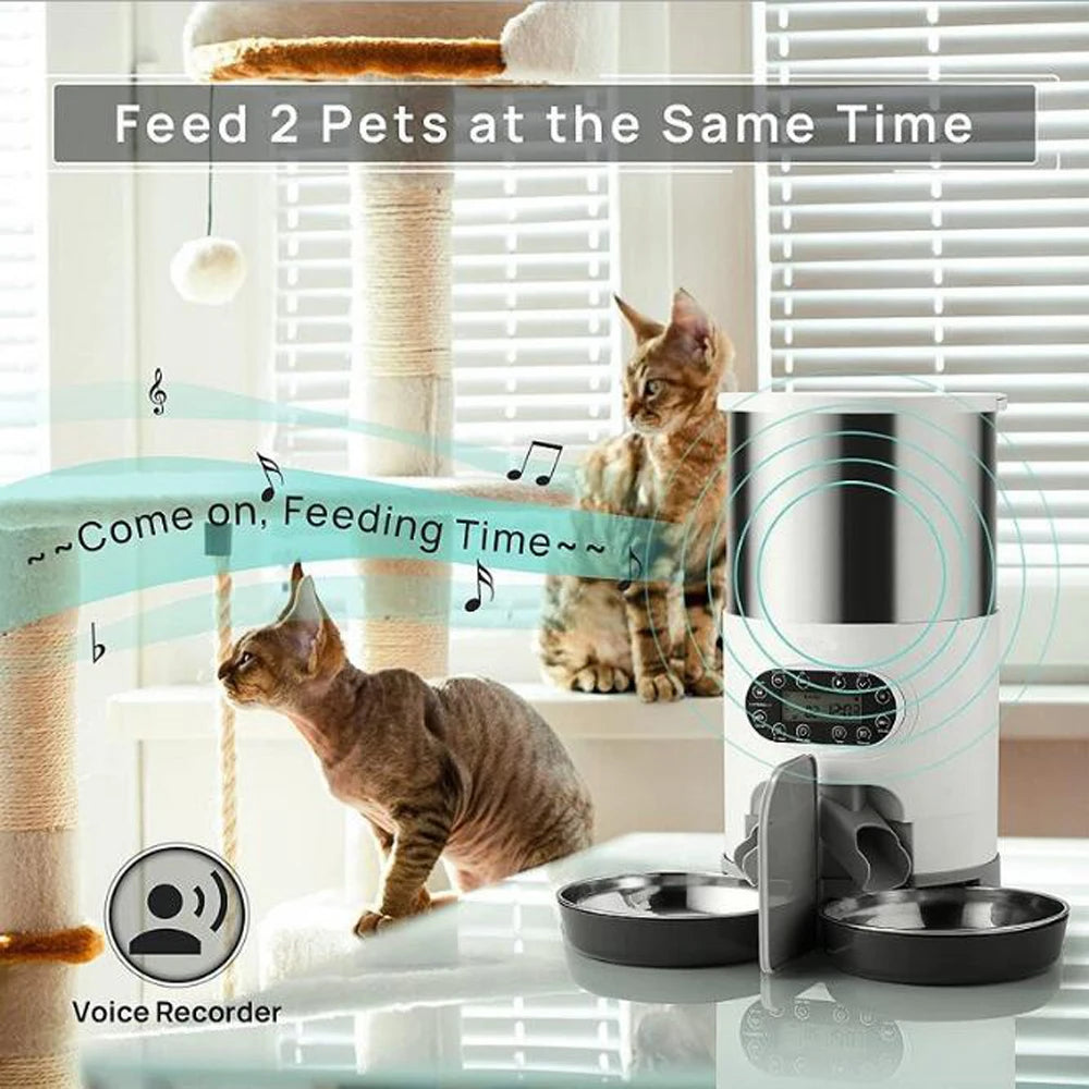 Distributeur de nourriture automatique intelligent pour animaux de compagnie, chat et chien, gamelle en acier inoxydable grande capacité avec application WIFI, enregistrement vocal et programmation pour l'alimentation des animaux.