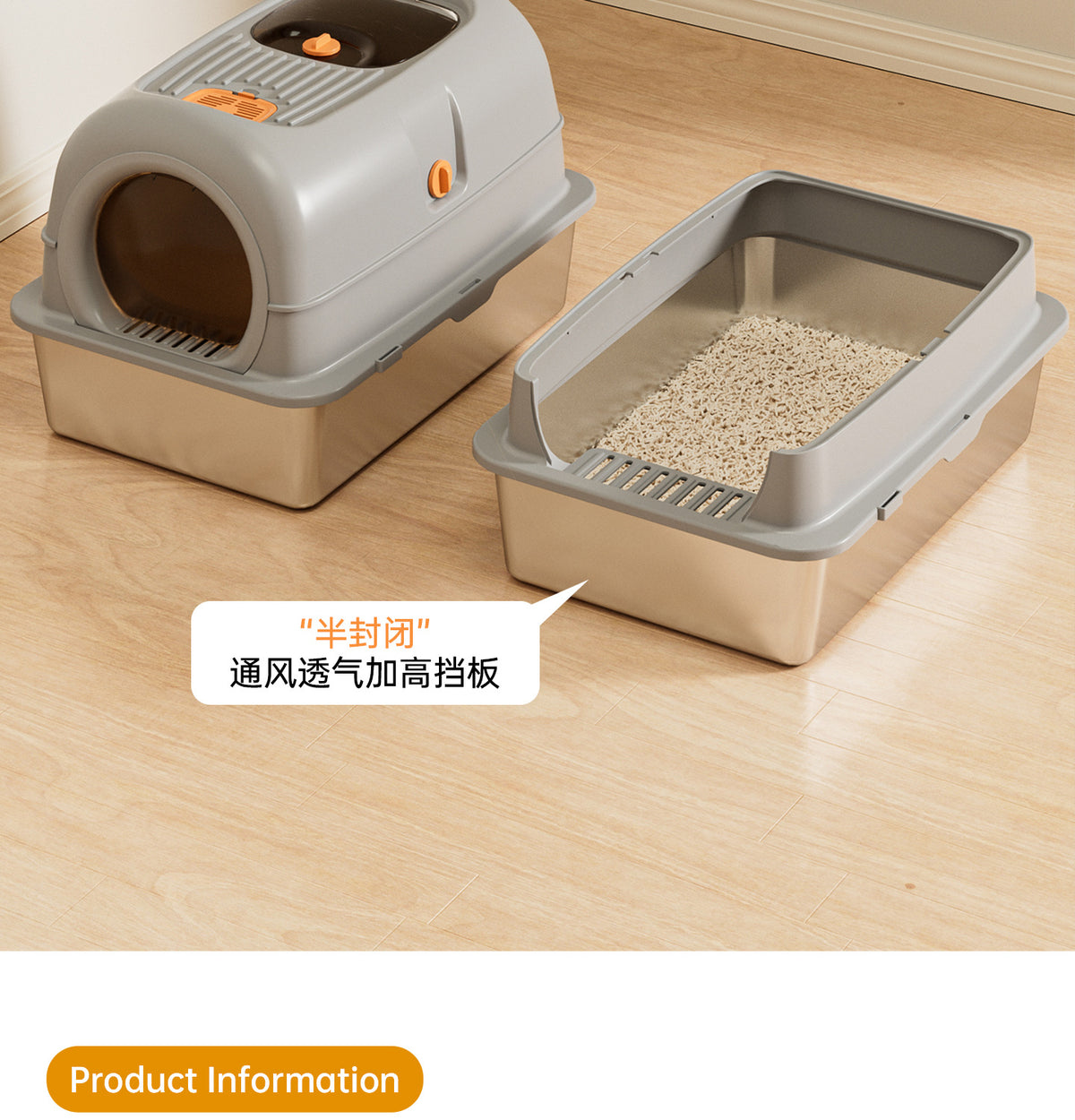 Bac à litière pour chat entièrement fermé en acier inoxydable, toilette pour chat semi-fermée très grande, tapis anti-éclaboussures, vente en gros de fournitures pour animaux de compagnie