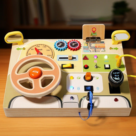Volant de conduite simulé Montessori pour enfants, éducation précoce, interrupteur numérique, lumière et son, tableau d'activités, aides scientifiques et éducatives, jouets éducatifs