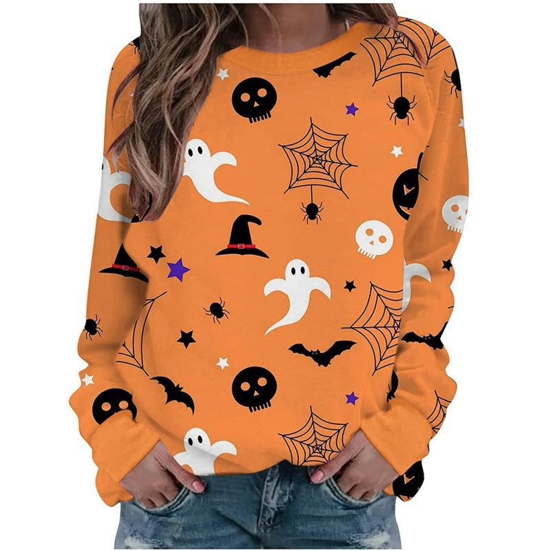 Foreign Trade Cross-border Autumn and Winter New Halloween 3D Digital Printing European and American Women's Crewneck Casual Long Sleeve Sweatshirt