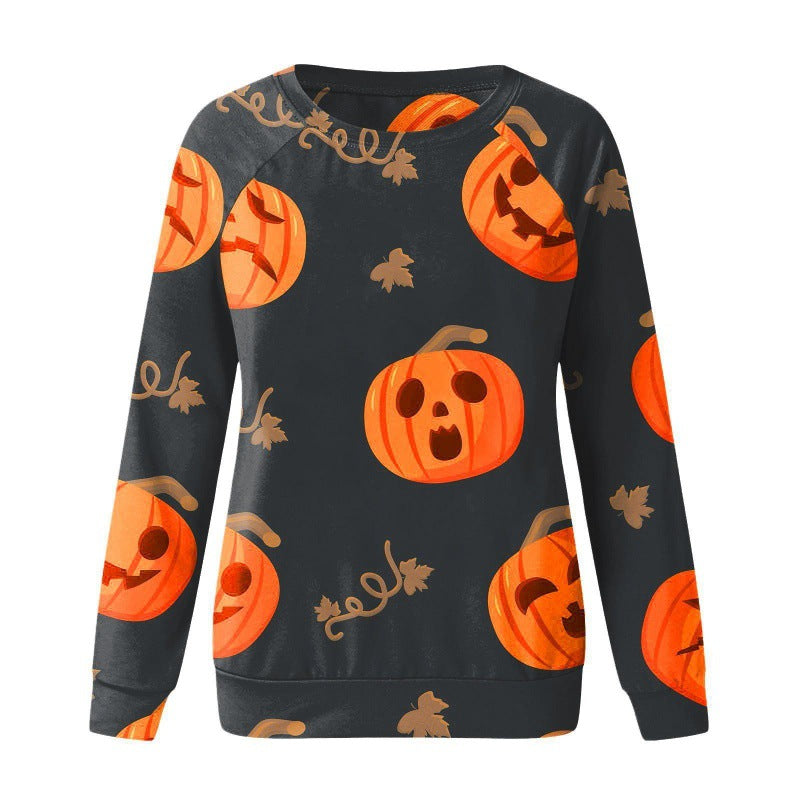 Foreign Trade Cross-border Autumn and Winter New Halloween 3D Digital Printing European and American Women's Crewneck Casual Long Sleeve Sweatshirt