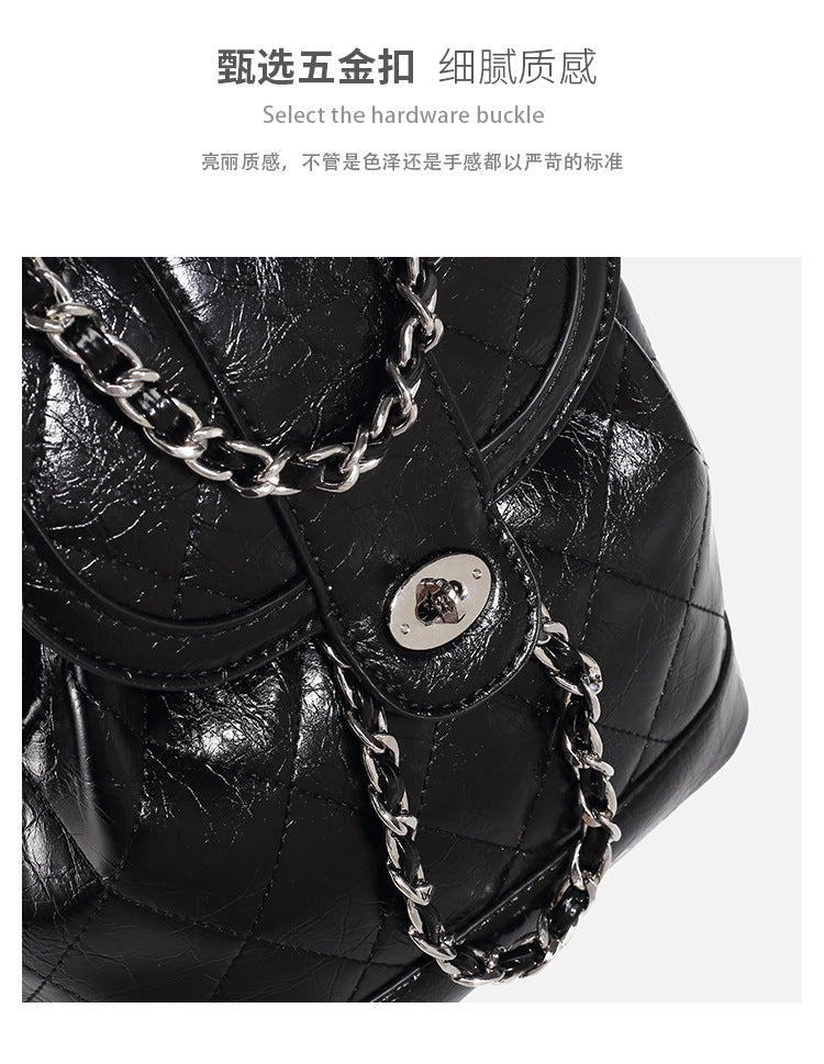 2026 New Korean Style Fashionable Quilted Chain Casual Women's Backpack, Chanel-Style Versatile Backpack