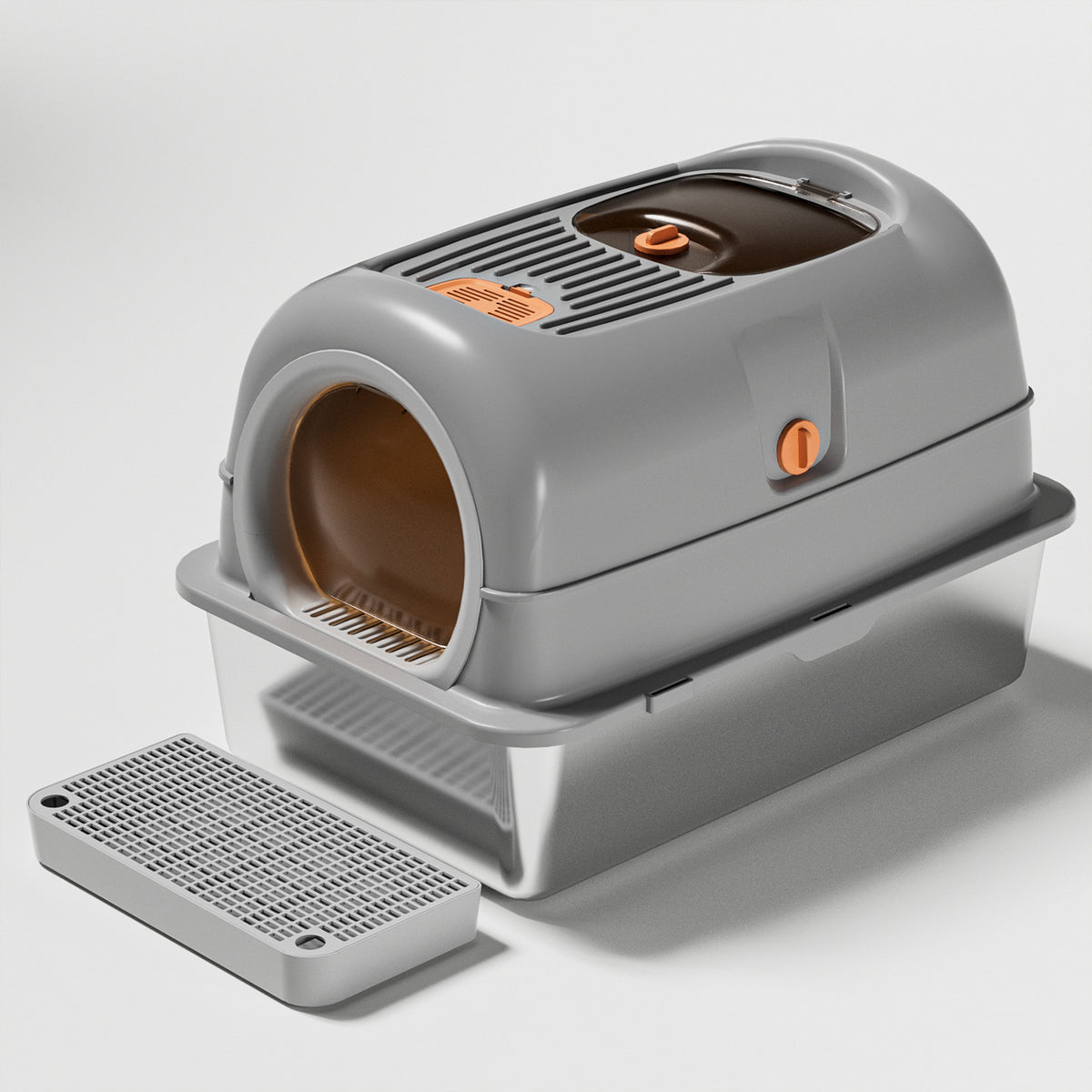 Bac à litière pour chat entièrement fermé en acier inoxydable, toilette pour chat semi-fermée très grande, tapis anti-éclaboussures, vente en gros de fournitures pour animaux de compagnie