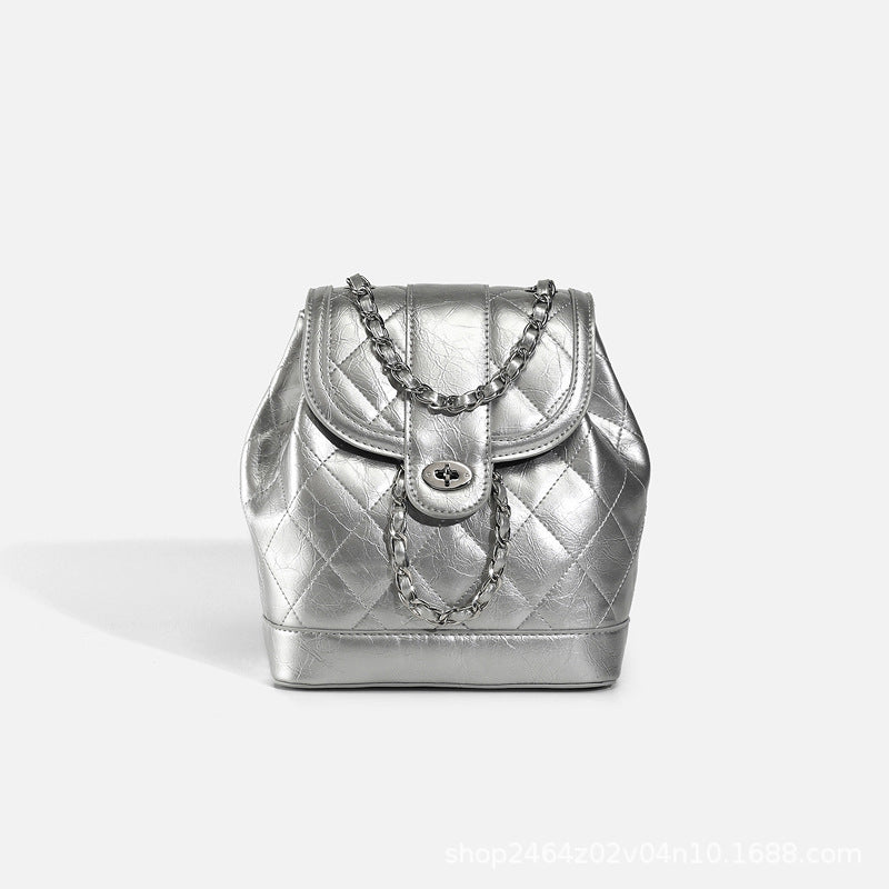 Sac à dos décontracté matelassé à chaîne pour femme, style coréen, tendance 2026, sac à dos polyvalent style Chanel