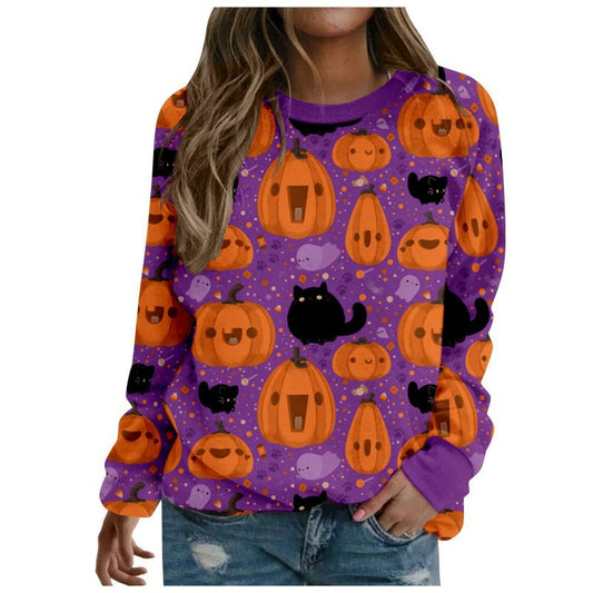 Commerce extérieur transfrontalier Automne et Hiver Nouveau Halloween Impression Numérique 3D Pull Décontracté à Manches Longues à Col Rond pour Femmes Européennes et Américaines