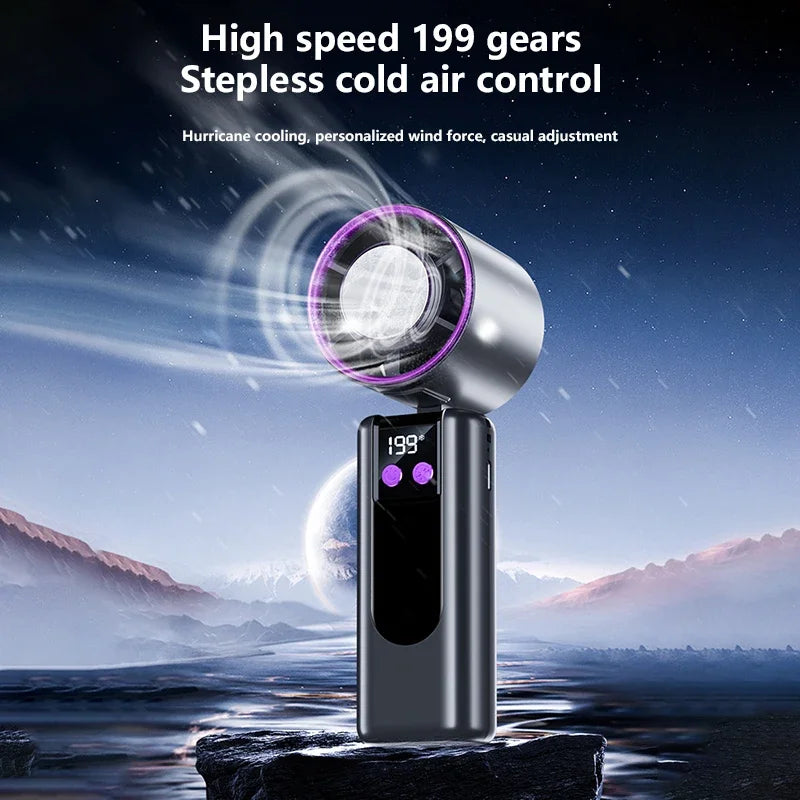 Ventilateur de refroidissement haute vitesse Lenovo 199 vitesses avec affichage numérique de la charge USB, grande turbine éolienne, ventilateur portable de poche, mini ventilateur de refroidissement