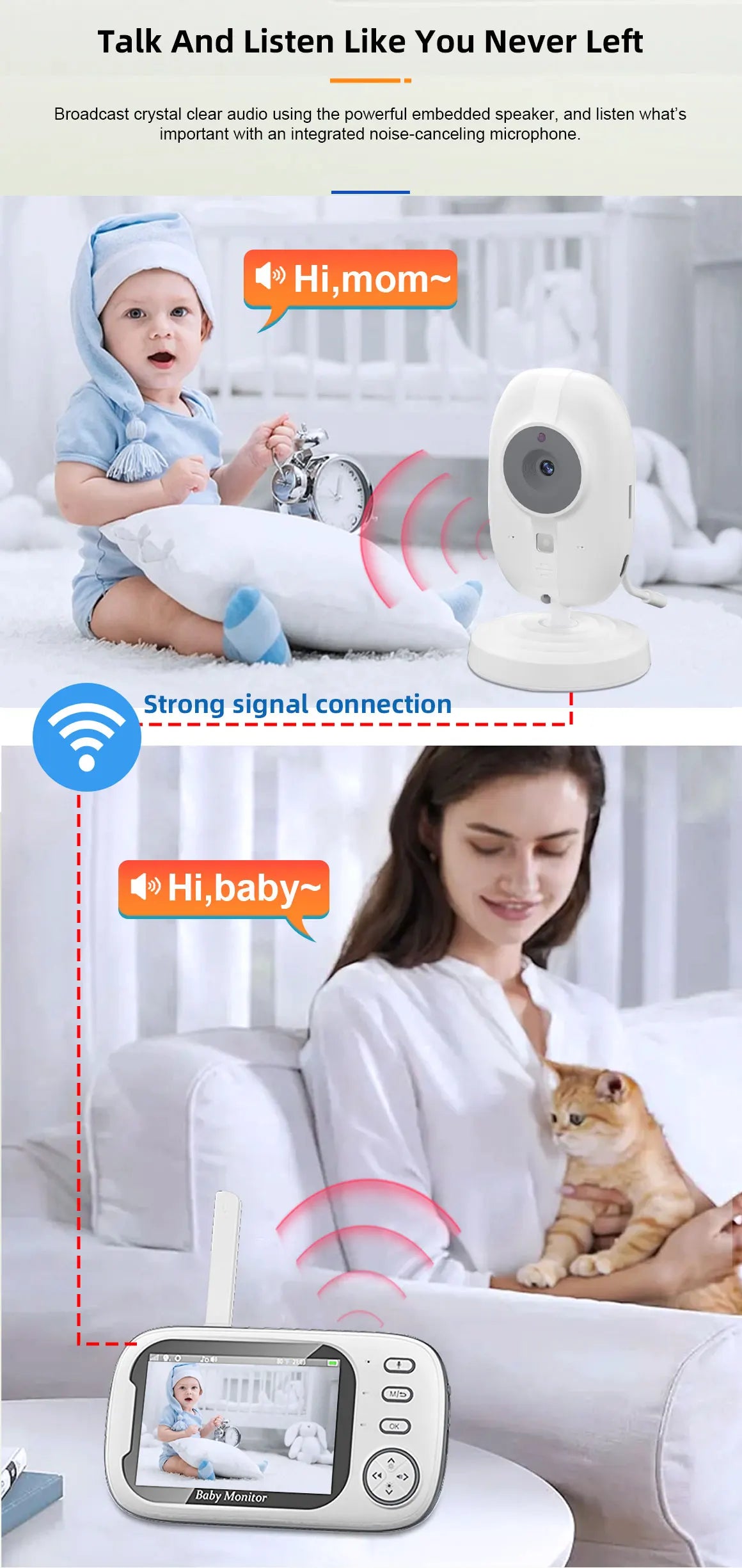 Cdycam Nouveau moniteur vidéo pour bébé sans fil 3,5 pouces Vision nocturne Surveillance de la température Audio bidirectionnel Caméra de sécurité pour bébé nounou