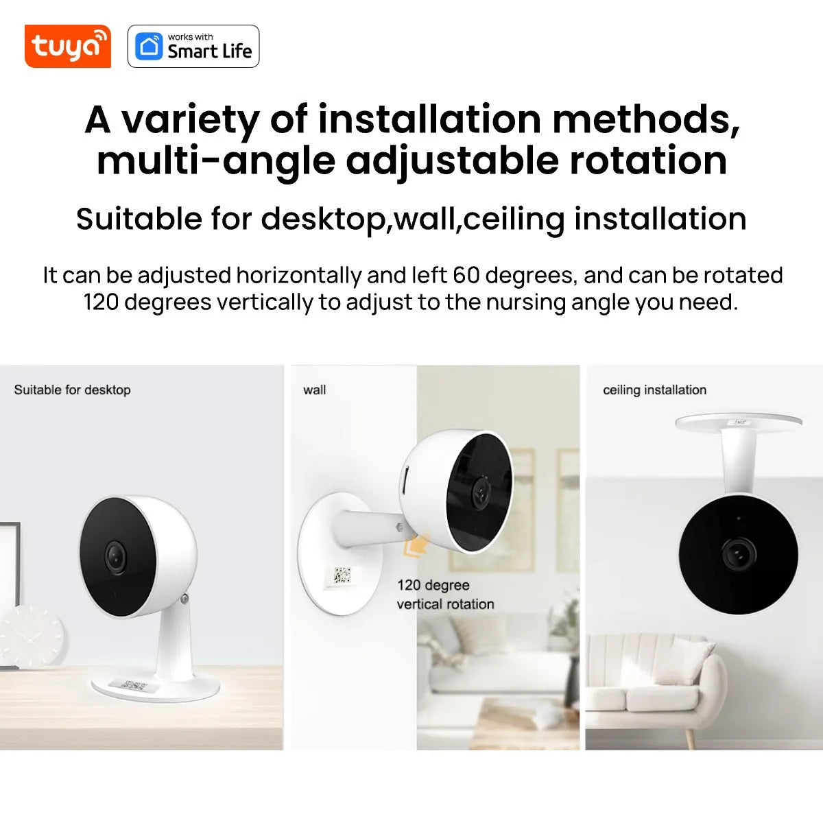Tuya Smart 2MP HD Indoor Home Security Camera for Baby/Elder/Pet/Nanny,With Real-time APP Alert,2-Way Audio,Human body detection