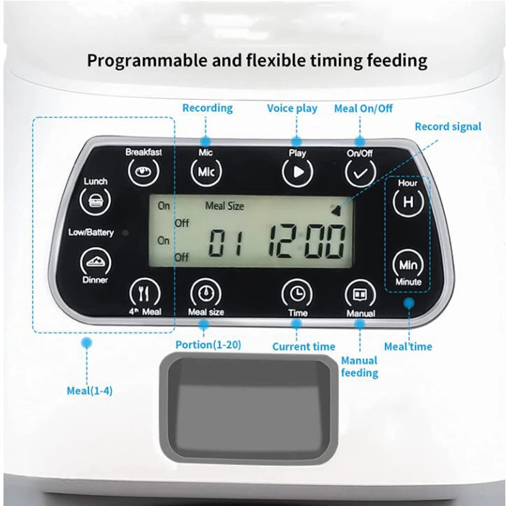 Distributeur de nourriture automatique intelligent pour animaux de compagnie, chat et chien, gamelle en acier inoxydable grande capacité avec application WIFI, enregistrement vocal et programmation pour l'alimentation des animaux.